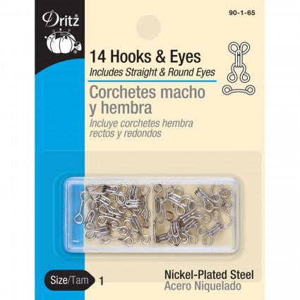 DRITZ Hooks & Eyes, Nickel Plated or Black Option, 14 Hooks/pack