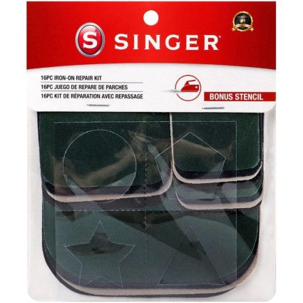 SINGER Iron-On Repair Patches Kit, 16 pcs, Assorted Sizes and Colors